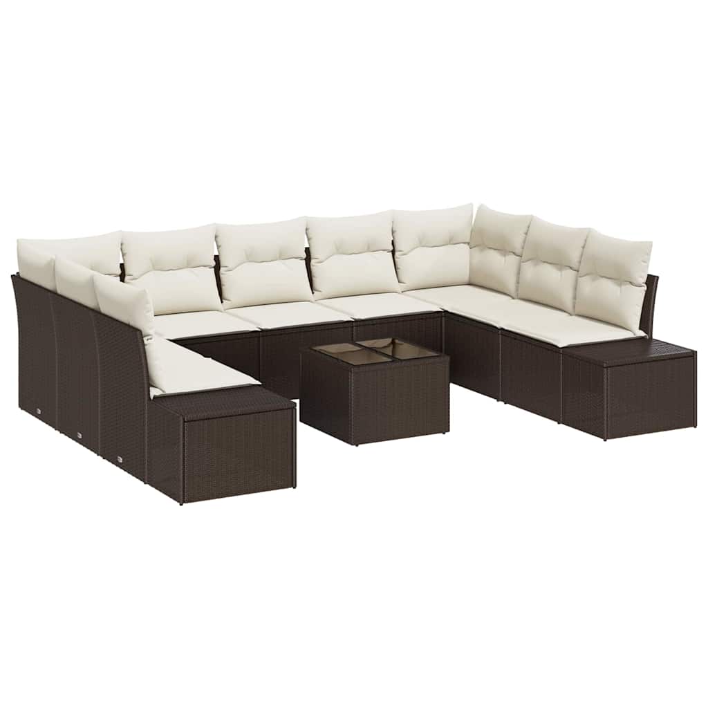 Ensemble de canapé de jardin 10 pcs Marron polyrotin