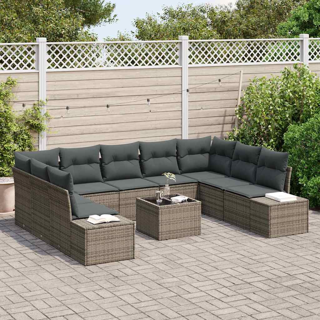 Ensemble de canapé de jardin avec coussin 10 pcs Gris polyrotin