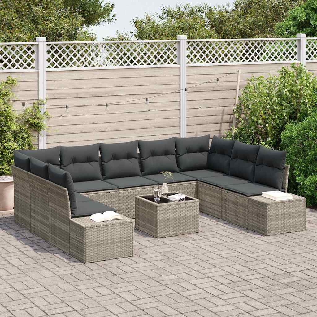 Ensemble de canapé de jardin 10 pcs Gris clair polyrotin
