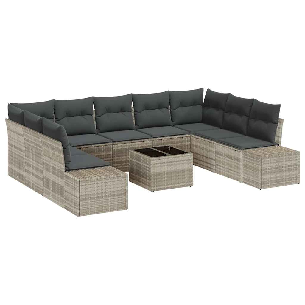 Ensemble de canapé de jardin 10 pcs Gris clair polyrotin