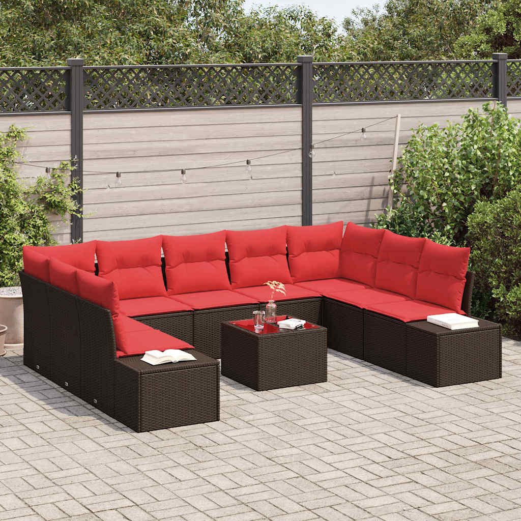 Ensemble de canapé de jardin 10 pcs Marron polyrotin