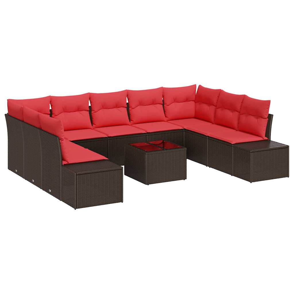 Ensemble de canapé de jardin 10 pcs Marron polyrotin