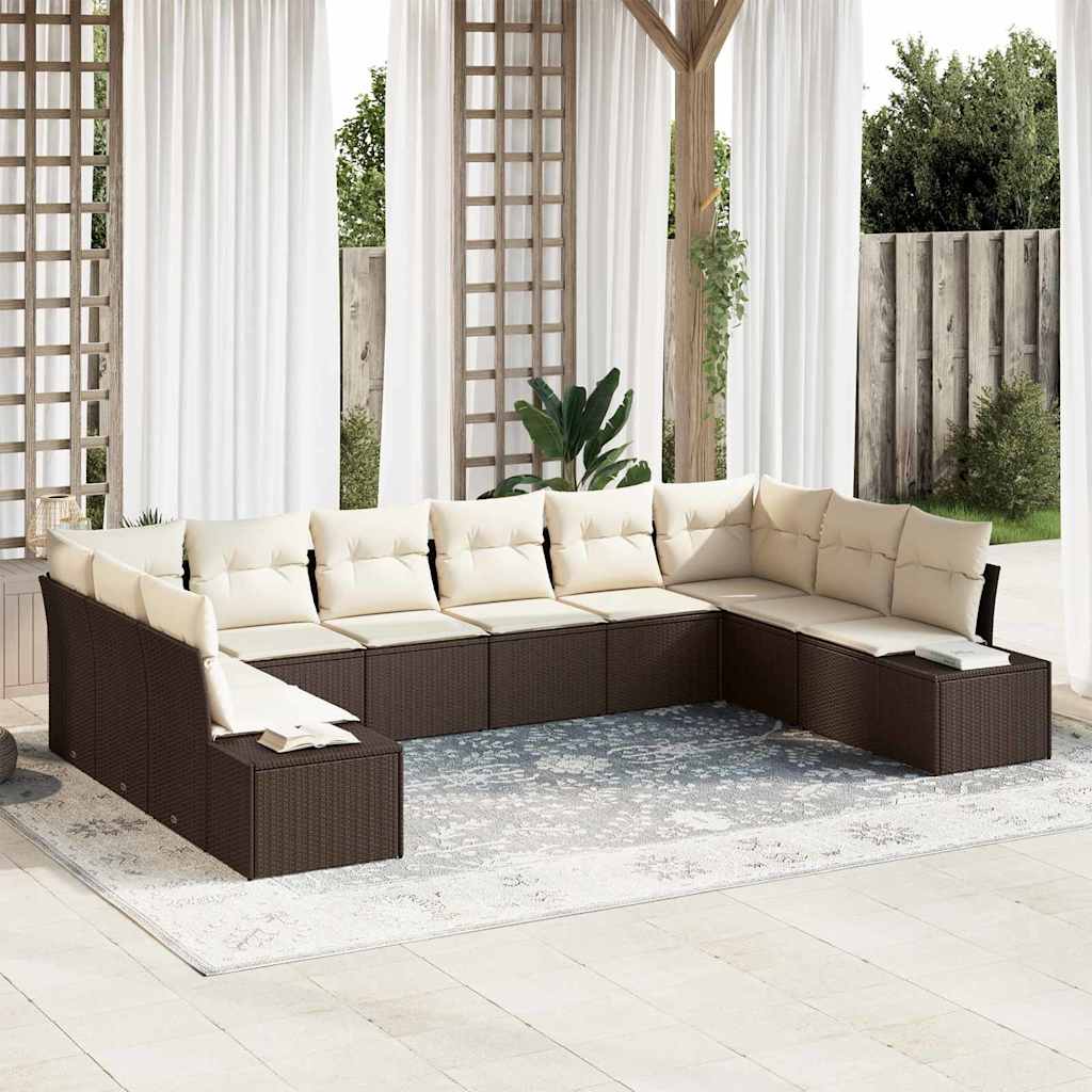 Ensemble de canapé de jardin 10 pcs Marron polyrotin