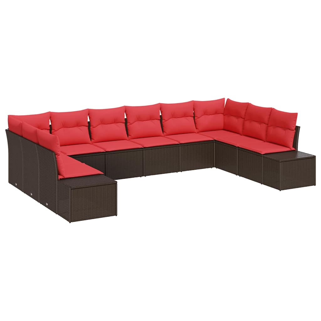 Ensemble de canapé de jardin 10 pcs Marron polyrotin