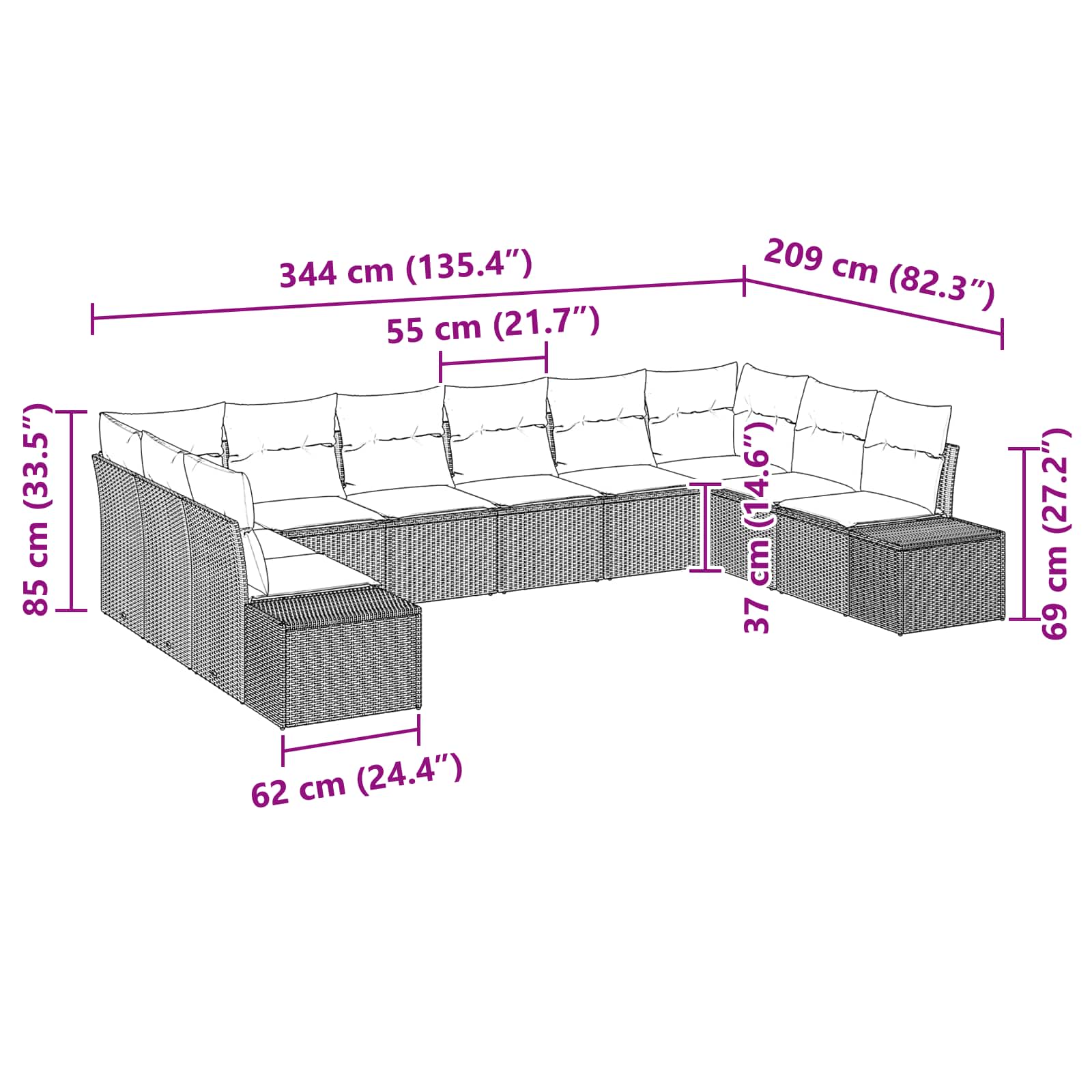 Ensemble de canapé de jardin 10 pcs Marron polyrotin