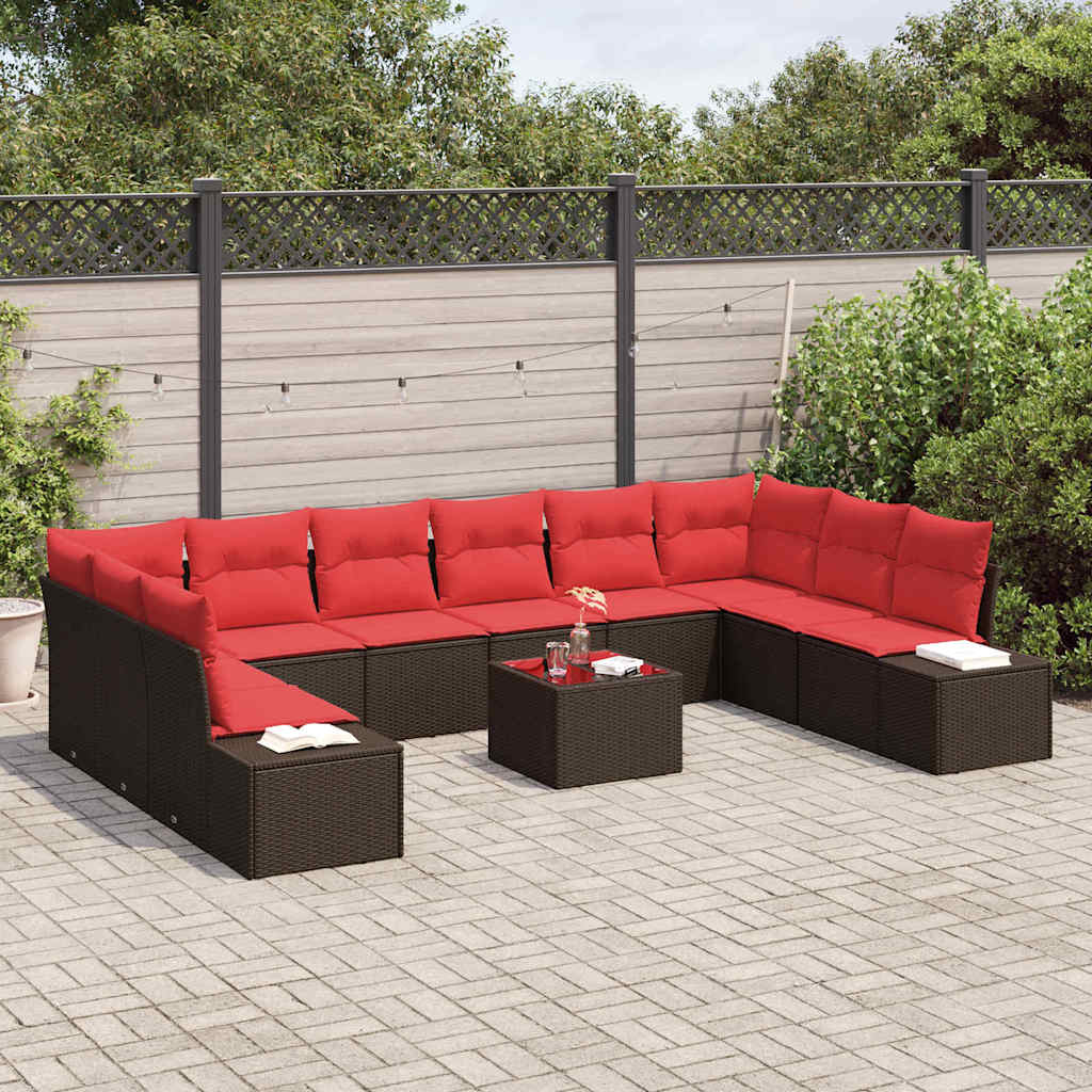Ensemble de canapé de jardin 11 pcs Marron polyrotin