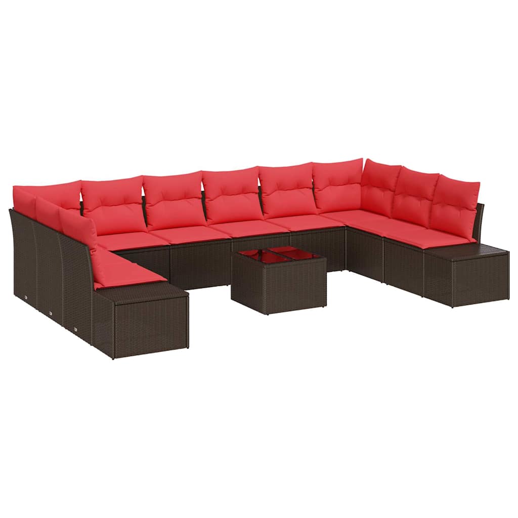 Ensemble de canapé de jardin 11 pcs Marron polyrotin