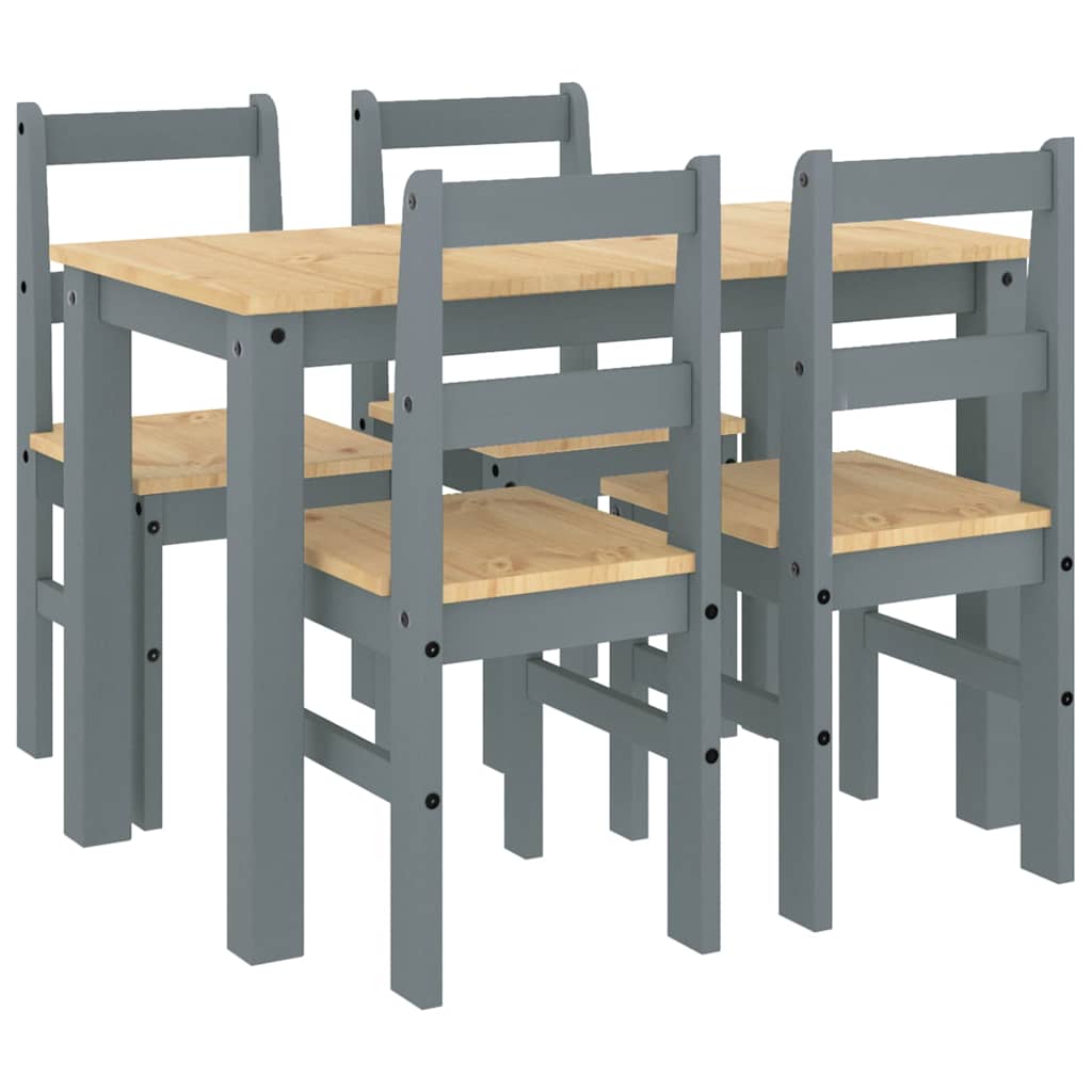 Ensemble à manger PANAMA 5 pcs gris bois de pin massif - XIOS