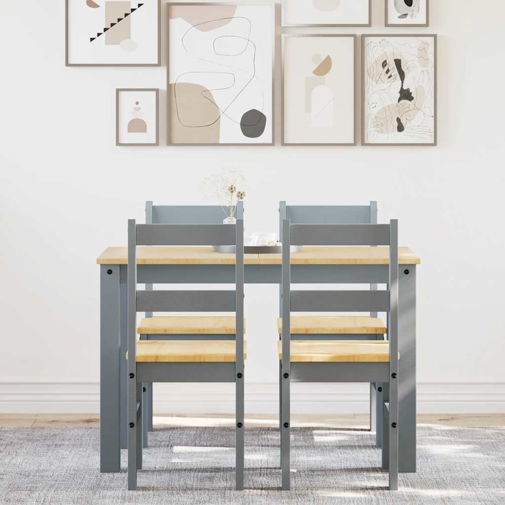 Ensemble à manger PANAMA 5 pcs gris bois de pin massif - XIOS