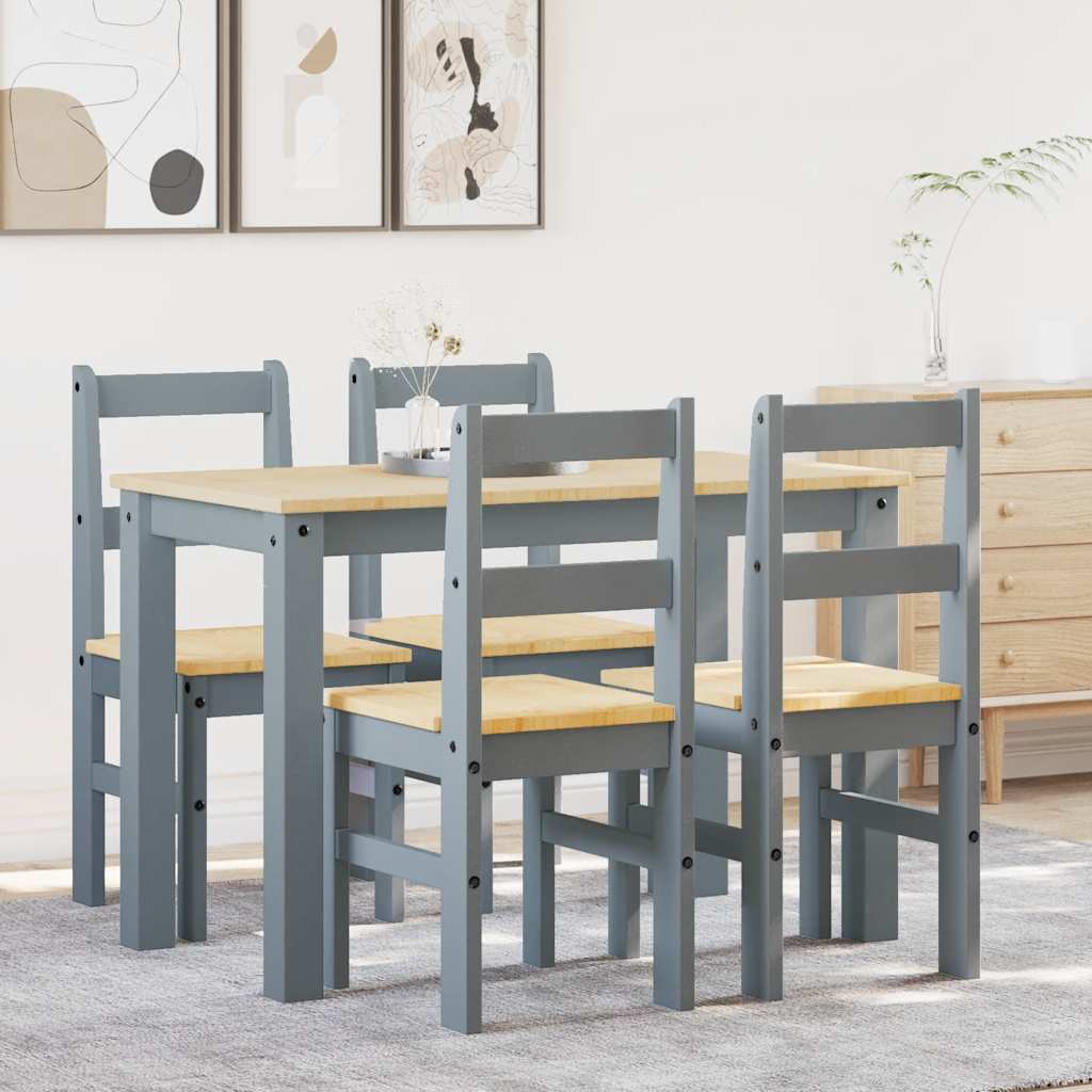 Ensemble à manger PANAMA 5 pcs gris bois de pin massif - XIOS