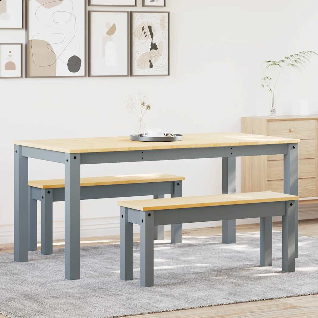 Ensemble à manger PANAMA 3 pcs gris bois de pin massif - XIOS