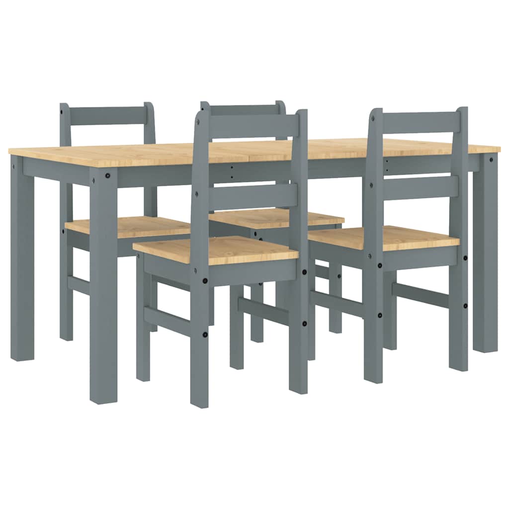 Ensemble à manger PANAMA 5 pcs gris bois de pin massif - XIOS