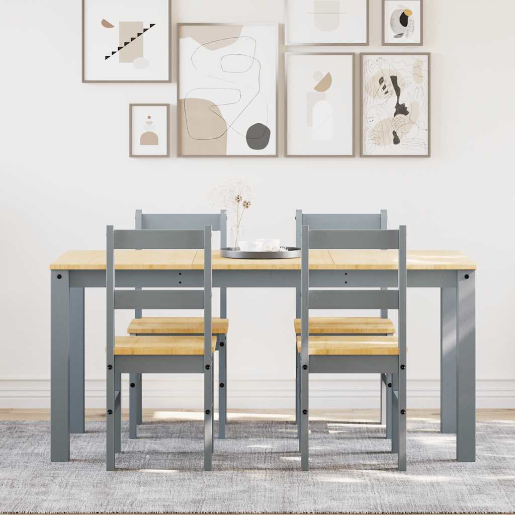 Ensemble à manger PANAMA 5 pcs gris bois de pin massif - XIOS