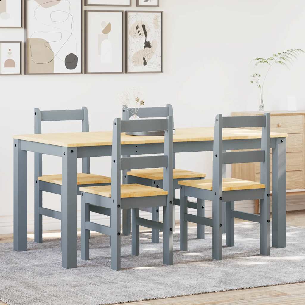 Ensemble à manger PANAMA 5 pcs gris bois de pin massif - XIOS