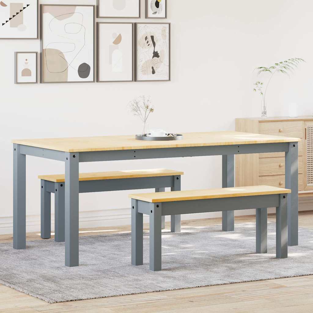 Ensemble à manger PANAMA 3 pcs gris bois de pin massif - XIOS