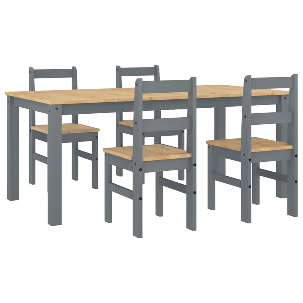 Ensemble à manger PANAMA 5 pcs gris bois de pin massif - XIOS
