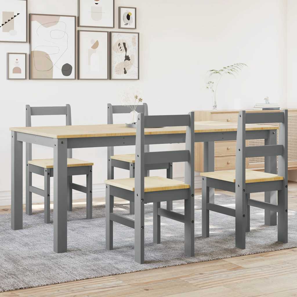 Ensemble à manger PANAMA 5 pcs gris bois de pin massif - XIOS
