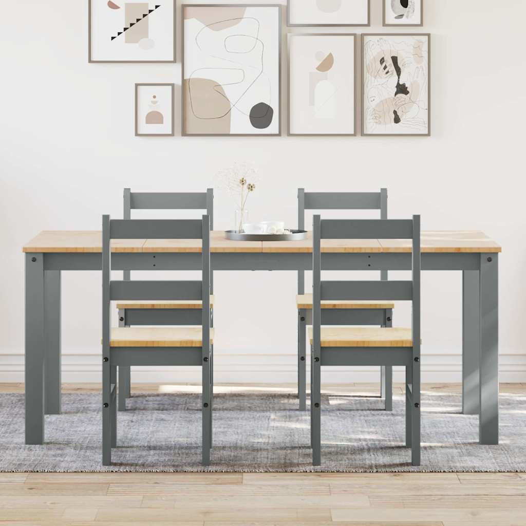 Ensemble à manger PANAMA 5 pcs gris bois de pin massif - XIOS