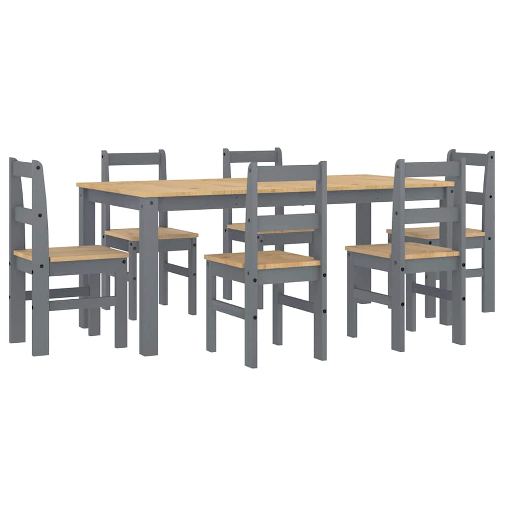 Ensemble à manger PANAMA 7 pcs gris bois de pin massif - XIOS