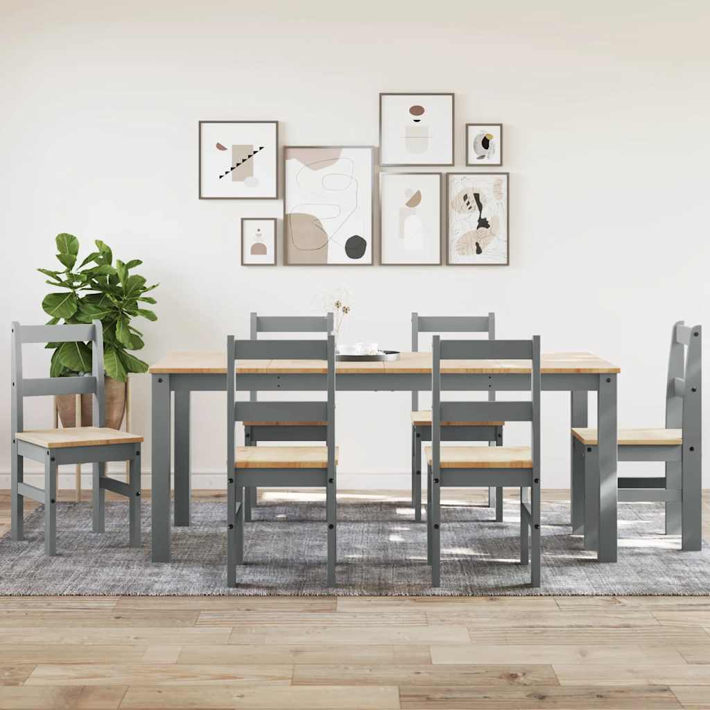 Ensemble à manger PANAMA 7 pcs gris bois de pin massif - XIOS