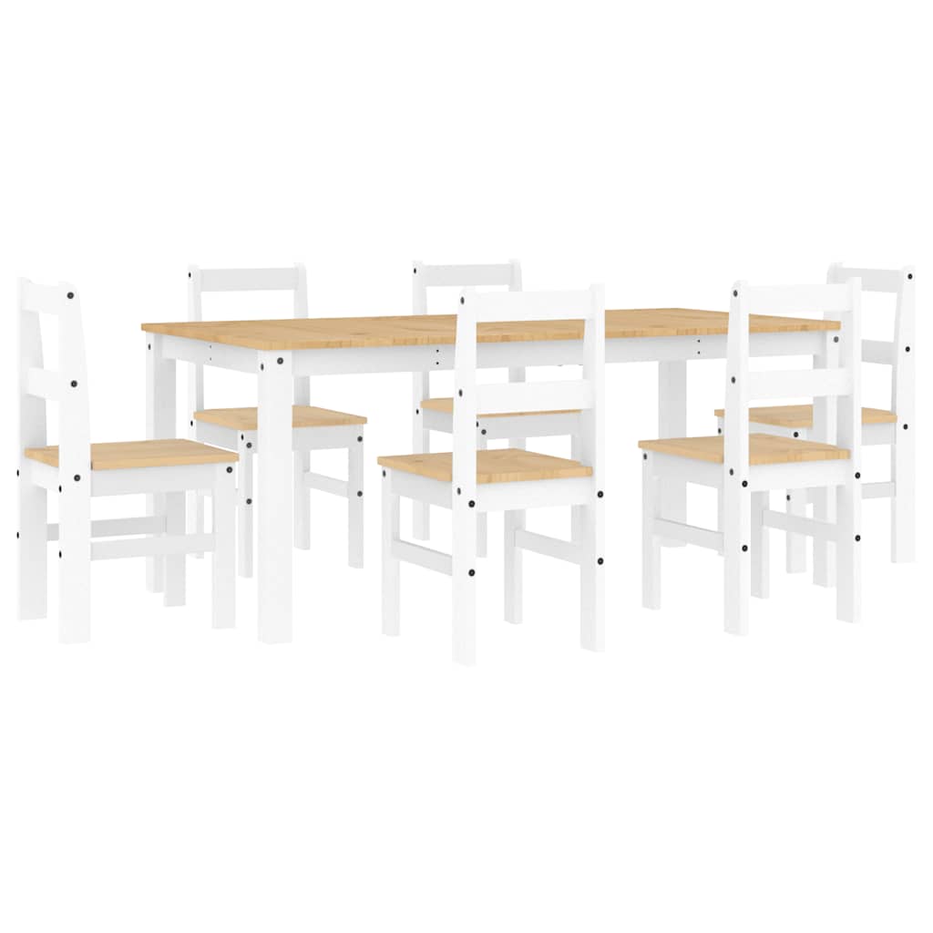 Ensemble à manger Panama 7 pcs blanc bois de pin massif - XIOS