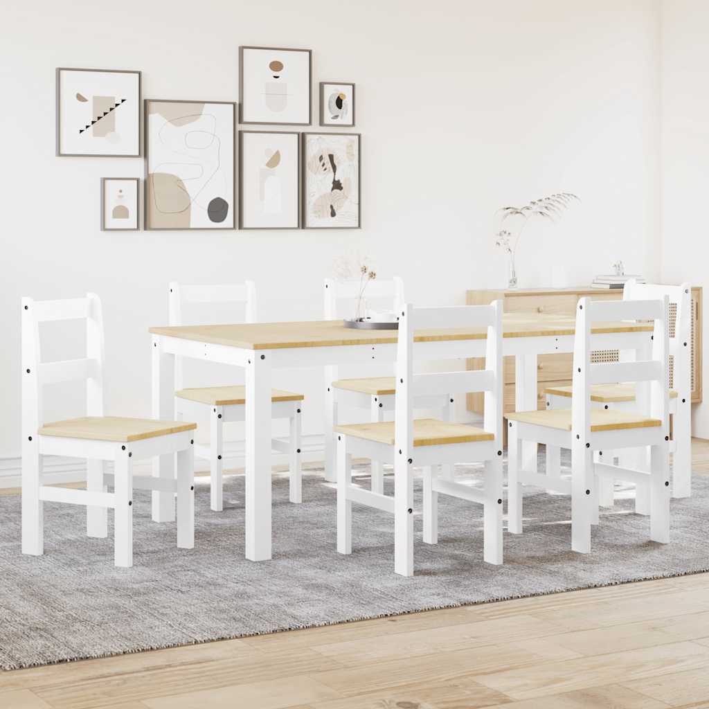 Ensemble à manger Panama 7 pcs blanc bois de pin massif - XIOS
