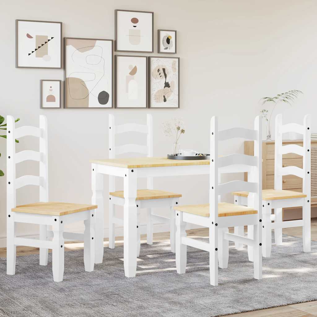Ensemble à manger PANAMA 5 pcs blanc bois de pin massif - XIOS