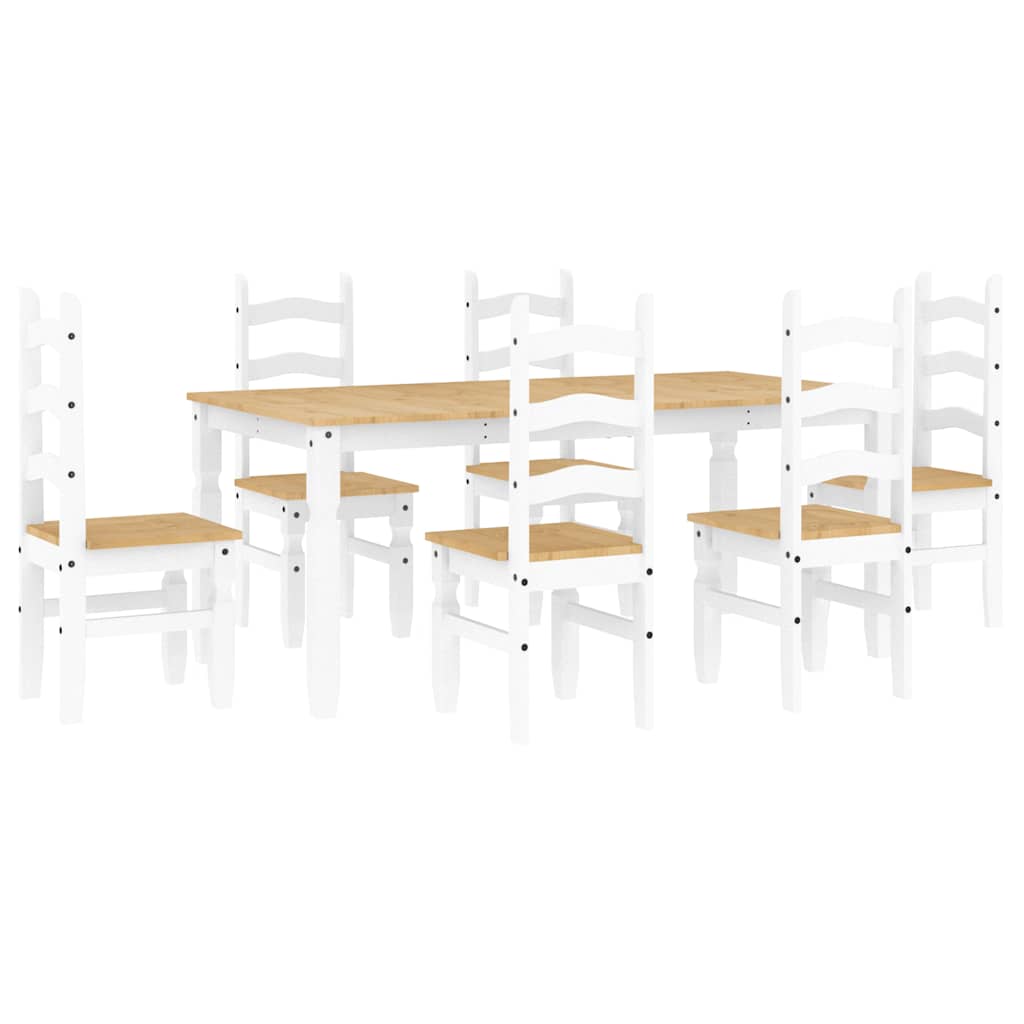 Ensemble à manger PANAMA 7 pcs blanc bois de pin massif - XIOS