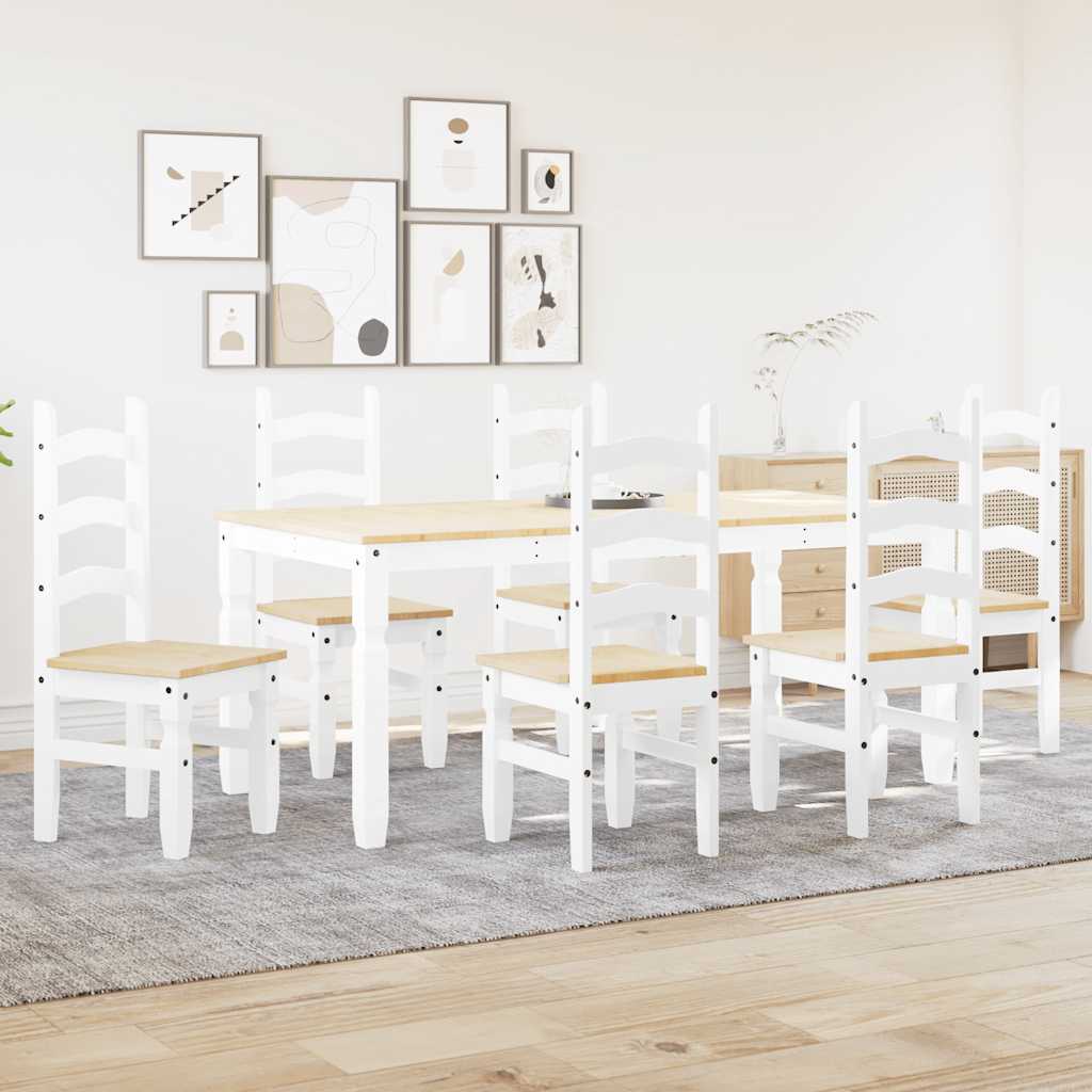 Ensemble à manger PANAMA 7 pcs blanc bois de pin massif - XIOS