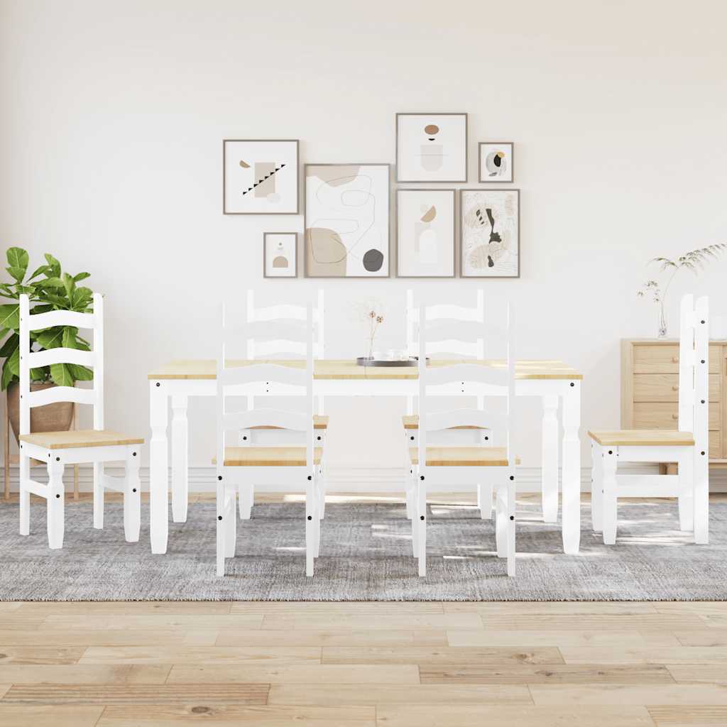 Ensemble à manger PANAMA 7 pcs blanc bois de pin massif - XIOS