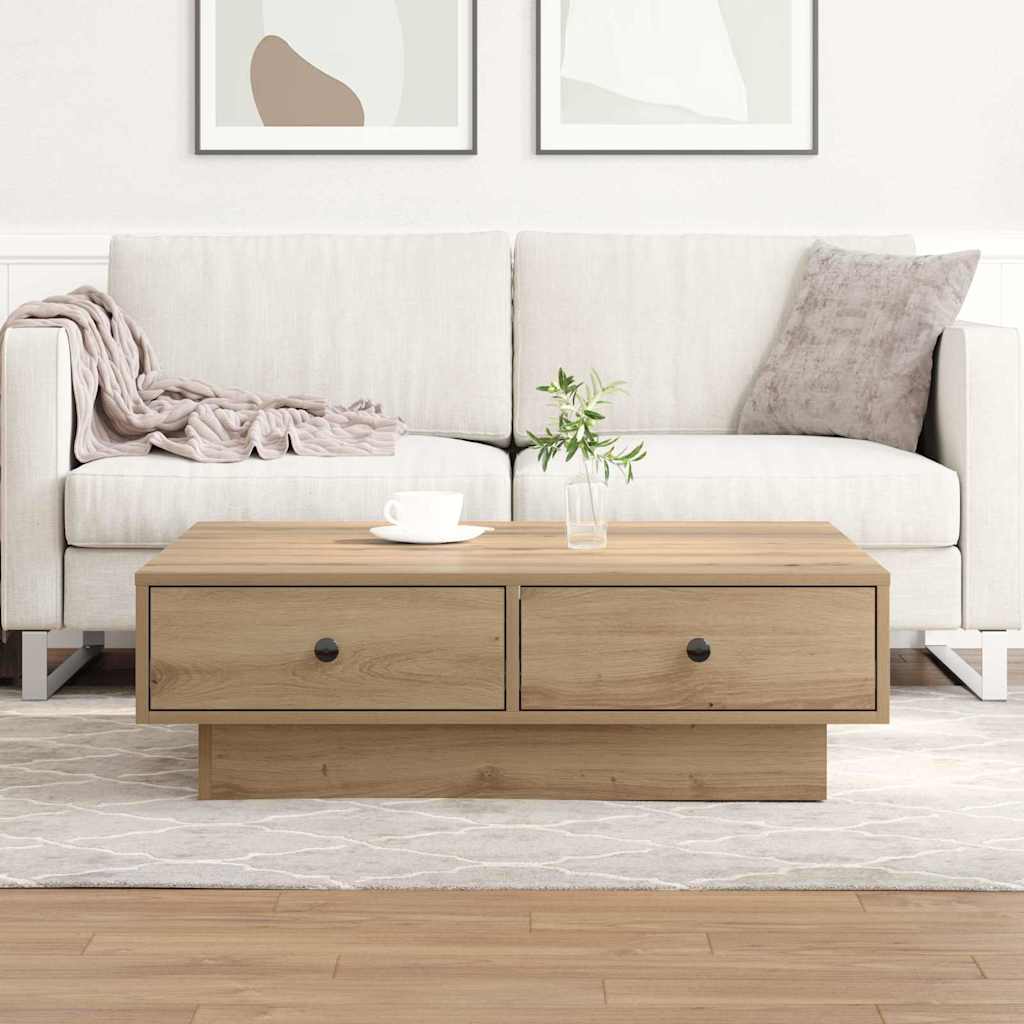Table basse Chêne artisanal 90 x 90 x 28 cm Bois d'ingénierie - XIOS