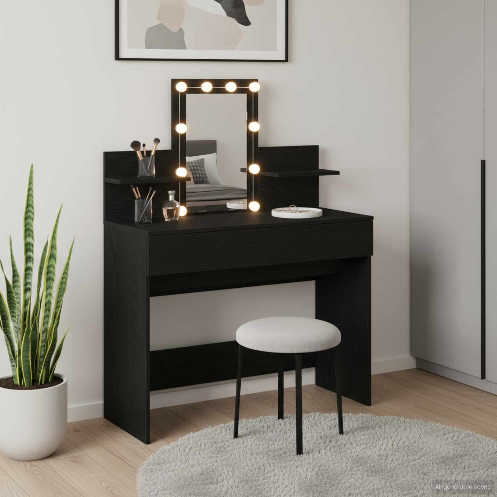 Table de Toilette avec tiroir Chêne noir 100 x 40 x 130 cm - XIOS