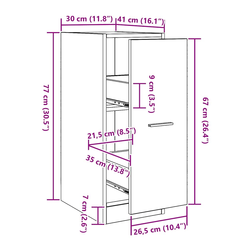 Cabinet de Pharmacie Chêne noir 30 x 41 x 77.5 cm - XIOS