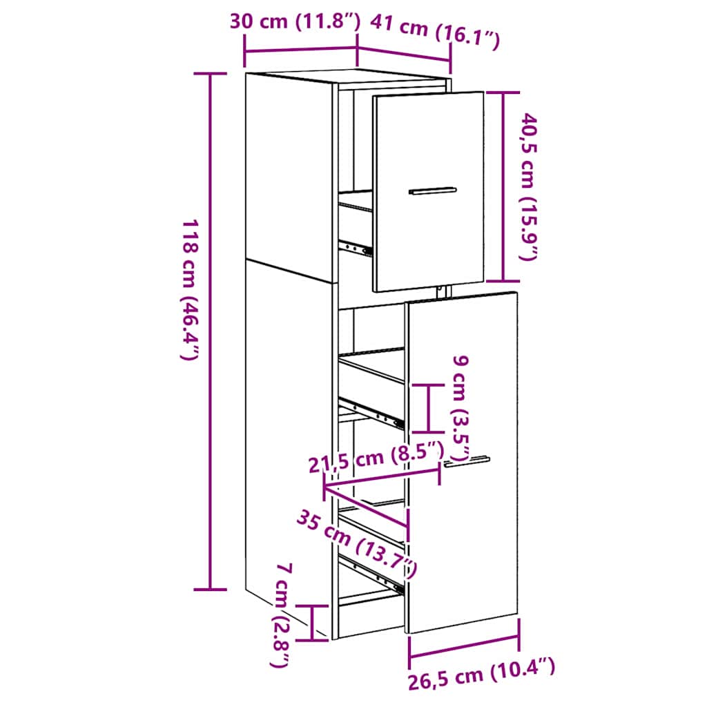 Cabinet de Pharmacie Chêne noir 30 x 41 x 118 cm - XIOS