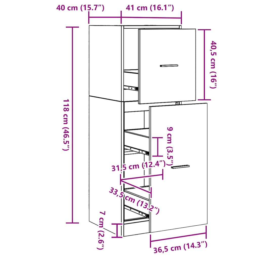 Cabinet de Pharmacie Chêne noir 40 x 41 x 118 cm - XIOS