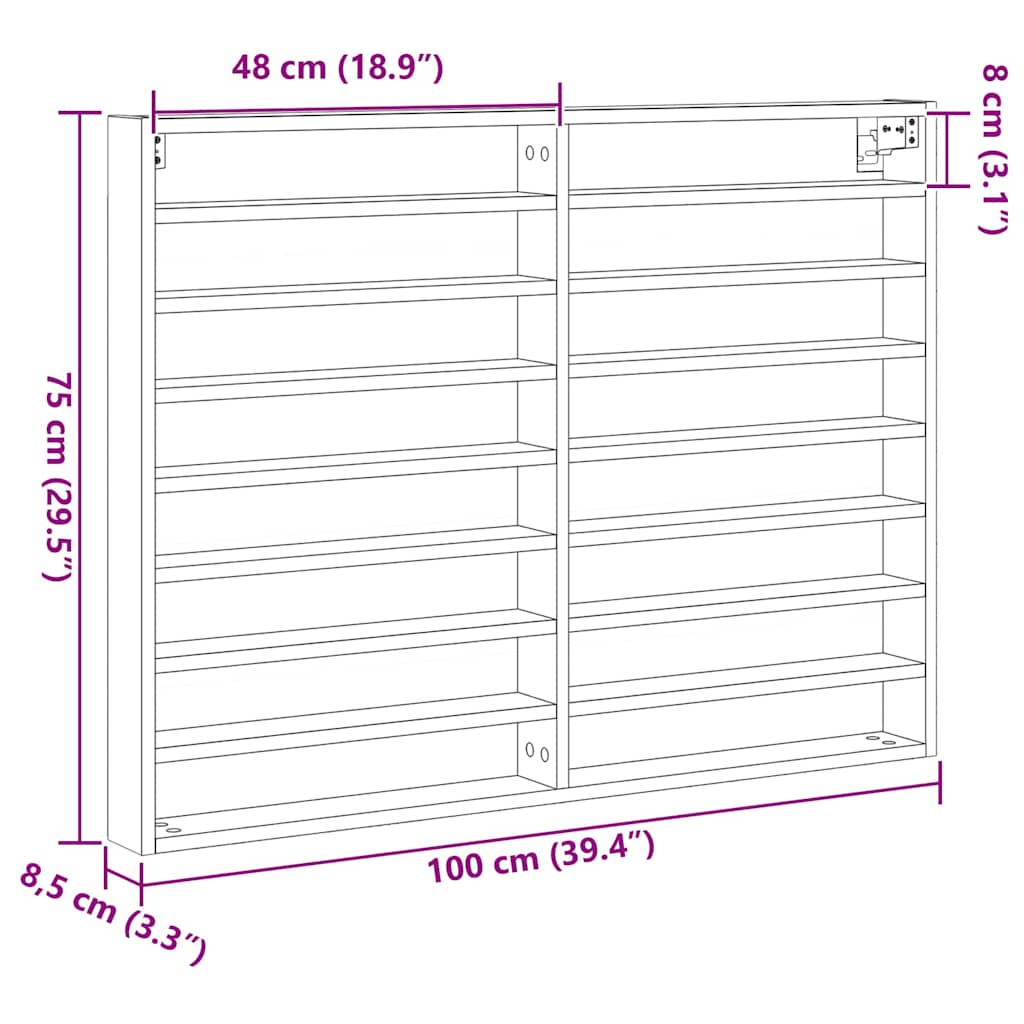 Vitrine Chêne noir 100 x 8,5 x 75 cm Bois d'ingénierie - XIOS