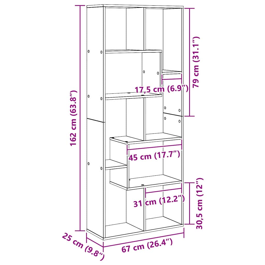 Bibliothèque Chêne noir 67 x 25 x 161.5 cm Bois d'ingénierie - XIOS