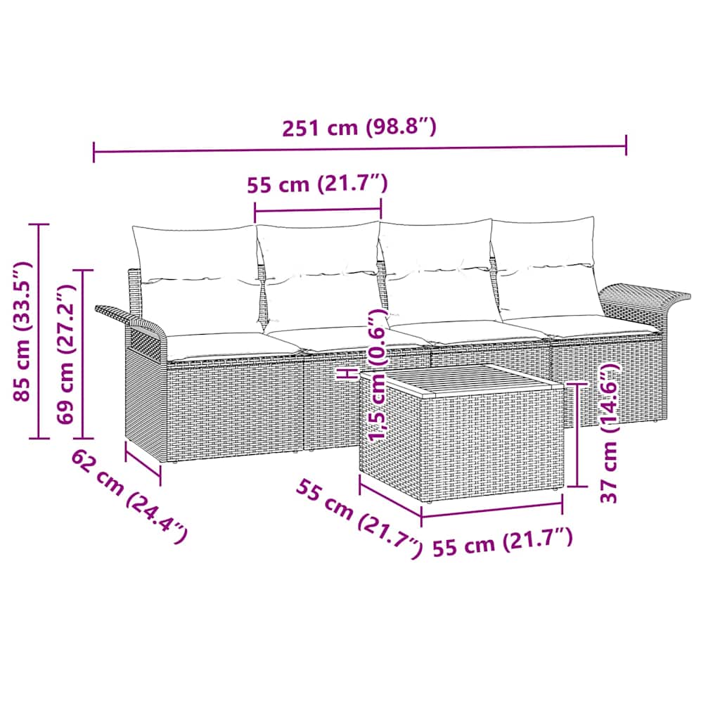 Ensemble de canapé de jardin avec coussin 5 pcs Noir polyrotin