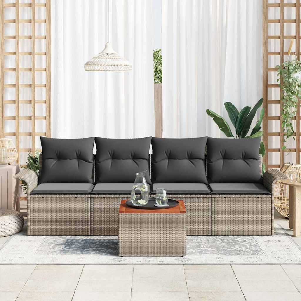 Ensemble de canapé de jardin avec coussin 5 pcs Gris polyrotin
