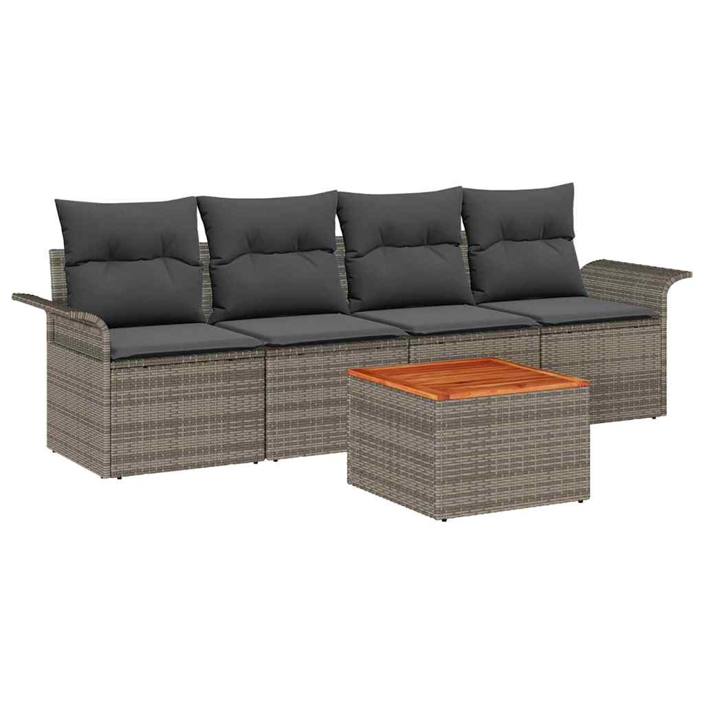 Ensemble de canapé de jardin avec coussin 5 pcs Gris polyrotin
