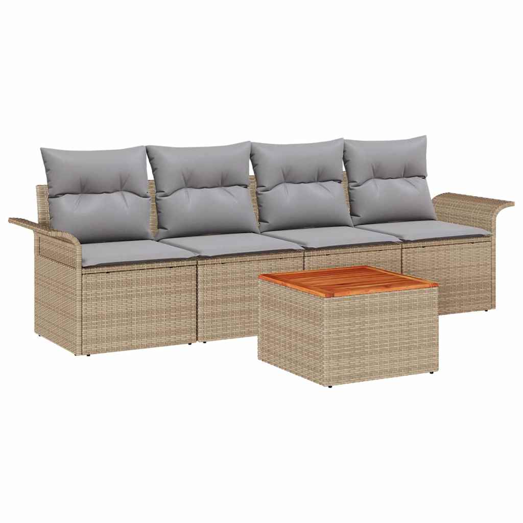 Ensemble de canapé de jardin avec coussin 5 pcs Beige polyrotin