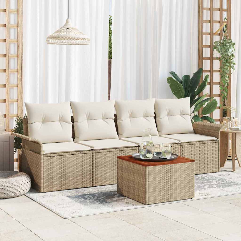Ensemble de canapé de jardin avec coussin 5 pcs Beige polyrotin