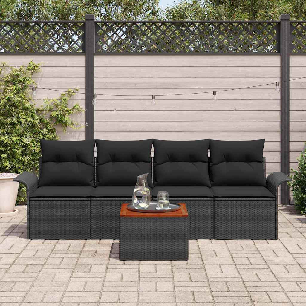 Ensemble de canapé de jardin 5 pc Noir polyrotin