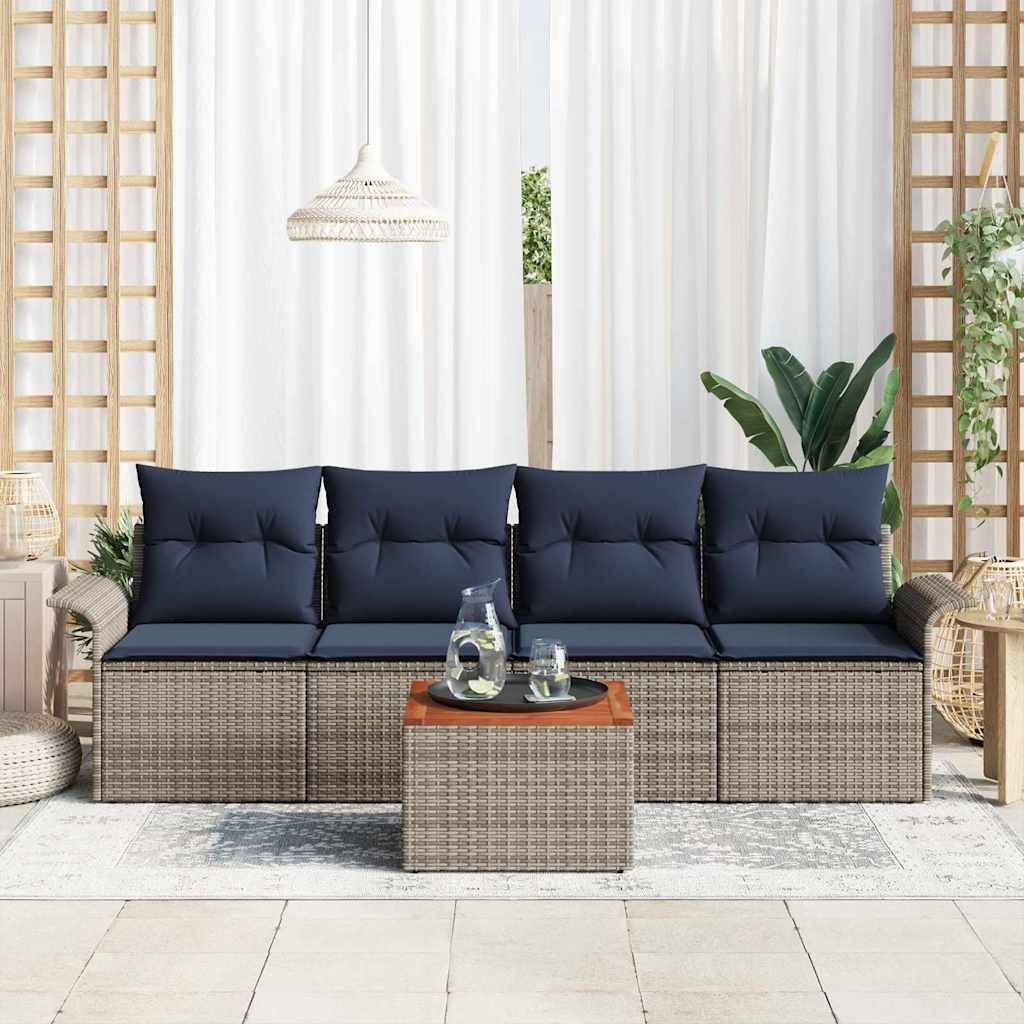 Ensemble de canapé de jardin avec coussin 5 pcs Gris polyrotin