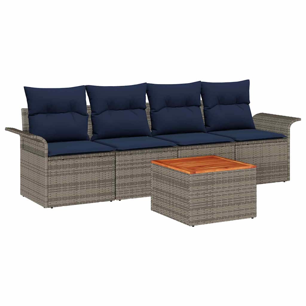 Ensemble de canapé de jardin avec coussin 5 pcs Gris polyrotin