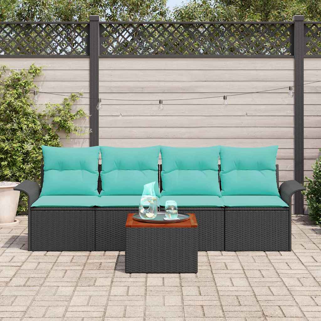 Ensemble de canapé de jardin avec coussin 5 pcs Noir polyrotin
