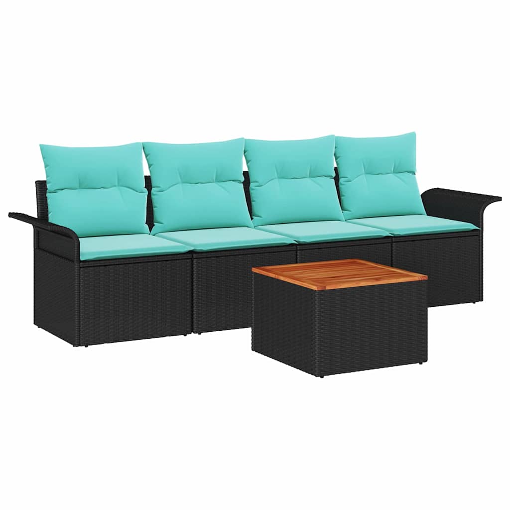 Ensemble de canapé de jardin avec coussin 5 pcs Noir polyrotin
