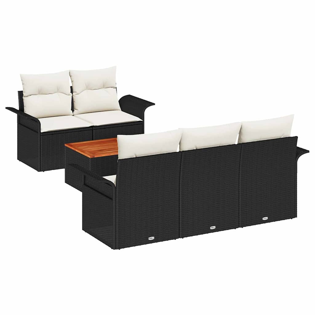 Ensemble de canapé de jardin avec coussin 6 pcs Noir polyrotin
