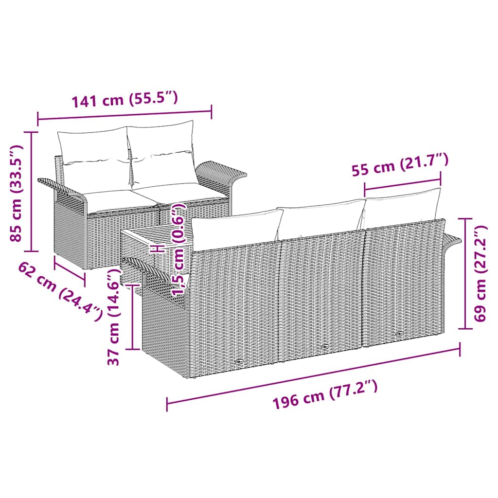 Ensemble de canapé de jardin avec coussin 6 pcs Noir polyrotin