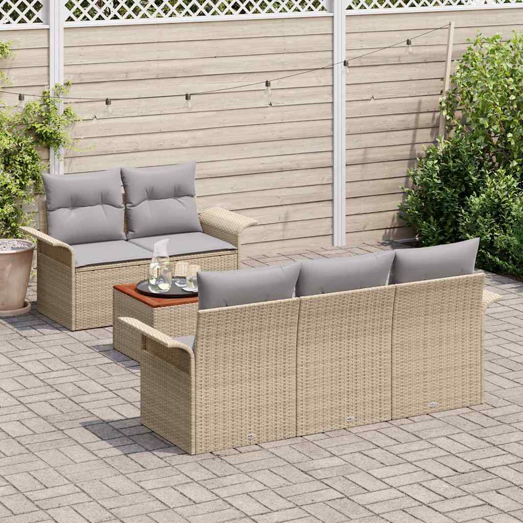 Ensemble de canapé de jardin avec coussin 6 pcs Beige polyrotin